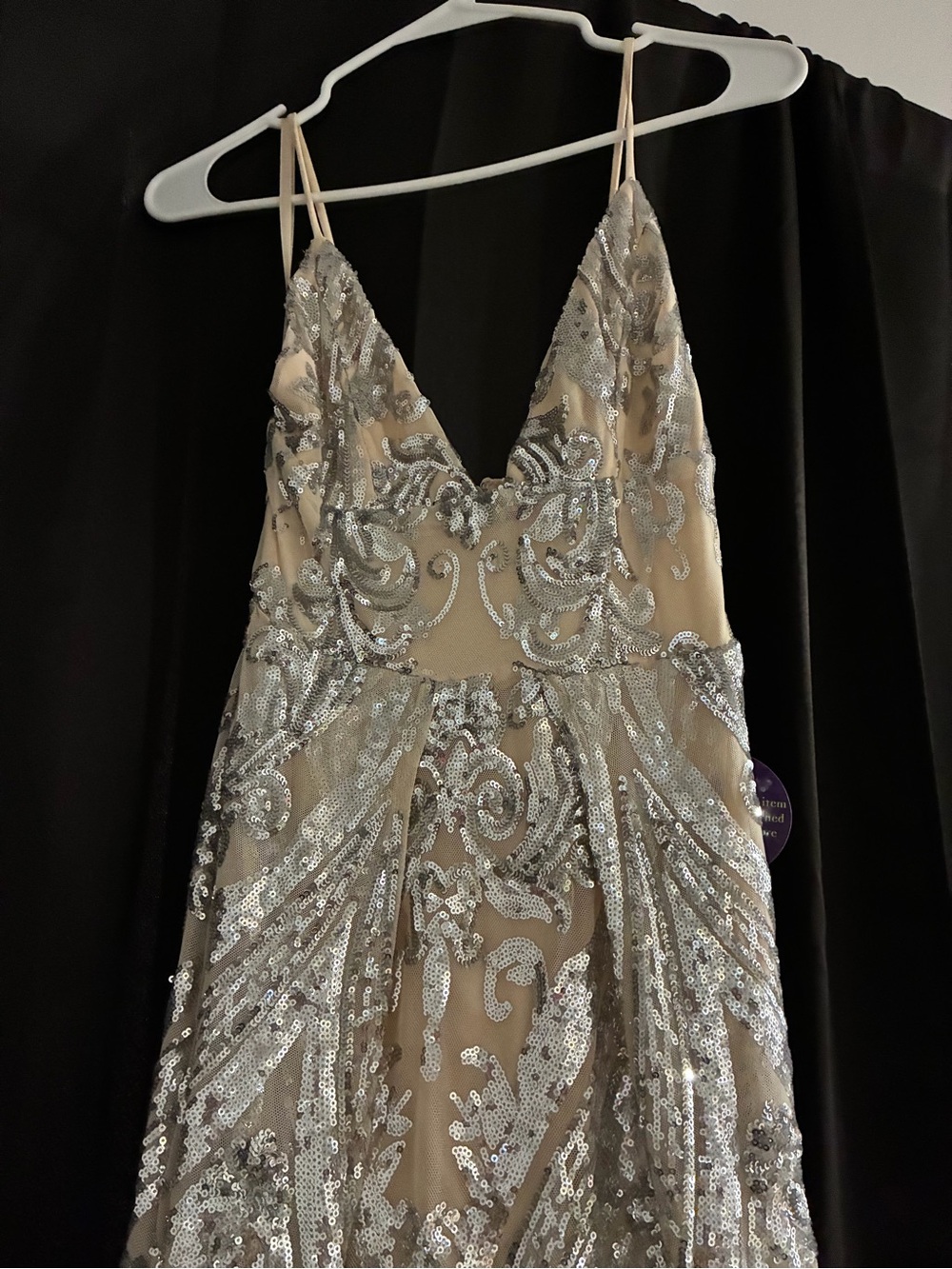Windsor Silver Sequin Nude A-Line Prom Dress